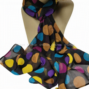 Vibrant Multicolor Polka Dots Scarf on a Black background
